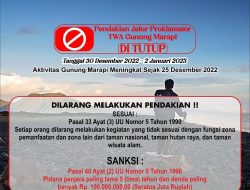 Jalur Pendakian Proklamator TWA Gunung Marapi Ditutup di Malam Pergantian Tahun Baru