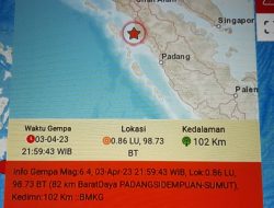 Gempa Bermagnitudo 6,4 Guncang Padang Sidempuan, Terasa Sampai ke Agam