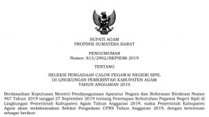Agam Buka CPNS 2019, Ini Rincian Formasinya